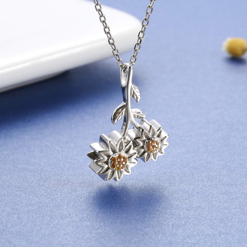 Sariel Sunflower Dual Urn Pendant Necklace 925 Sterling Silver Hold Two keepsakes Cremation Jewelry for Ashes Necklace You are my sunshine Memorial Always in My Heart Memory Necklace Gift - Image 2